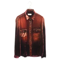 SAINT LAURENT PARIS (サンローランパリ) 20SS ベロア ベルベット ウエスタン ブリーチ 長袖シャツ ワインレッド 605582 Y555Vのサムネイル