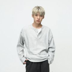 GRANCY】ダブルレイヤードサーマルヘンリーロンT グレー Lサイズ