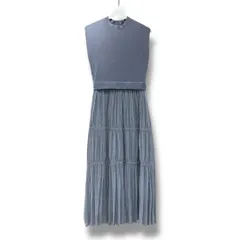 LAGUNA MOON ラグナムーン プリーツティアード ニットロングワンピース サイズM ライトグレー プリーツ 麻 NO 0321203000501-01 ストレッチ ノースリーブ レディース 春 ゴーゴー古着久喜倉庫店 草鴻440 ☆