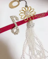 1118音符　キラキラ　帯留　白　帯留め　とリバーシブル帯飾り　白　着物　レース　パール