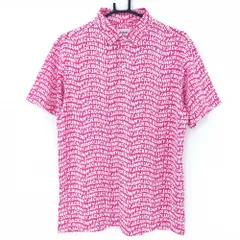 ★特価★【超美品】ジャックバニー 半袖ポロシャツ ピンク×白 ロゴ総柄  メンズ 5(Ｌ) ゴルフウェア 2022年モデル Jack Bunny