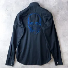 美品 lucien pellat-finet ルシアンペラフィネ スカル 刺繍 長袖 カジュアル シャツ トップス / メンズ M 黒 ブラック 日本製 Y2K 古着