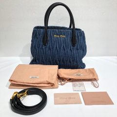 ミュウミュウ ２way ハンド バッグ マテラッセ デニム ブルー 黒 ストラップ ショルダー (2100010000003078)