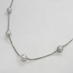 プラチナ ベビーパール ステーション ネックレス 本真珠 約5.5mm ライトグレー 40cm PT850 ジュエリー【中古】