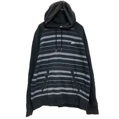 NIKE プリントスウェット パーカー M ブラック ナイキ プルオーバー ボーダープリント 裏起毛 古着卸 アメリカ仕入 a610-8131