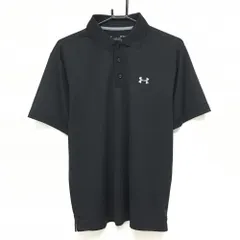【超美品】アンダーアーマー 半袖ポロシャツ 黒 ロゴグレー HEATGEAR  メンズ MD/M/M ゴルフウェア UNDER ARMOUR