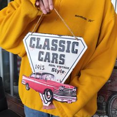 アメリカンエンボスサイン◆Classic Cars wh×bk◆ブリキ看板　ガレージ　アメリカン雑貨