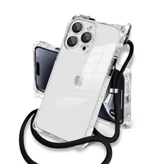 iphone 15Pro ケース クリア 斜めがけ ショルダー タイプ カバー 紐付き 織りストラップ付き 肩掛け 首掛け アイホン 15プロ ケース 米軍MIL規格 SGS認証 TPU 透明 スマホケース 携帯ケース ストラップホール付き 薄型 ソフトケ 1