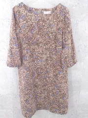 ◇ Te chichi テチチ 七分袖 膝丈 ワンピース M ブラウン マルチ *  【1002797503657】