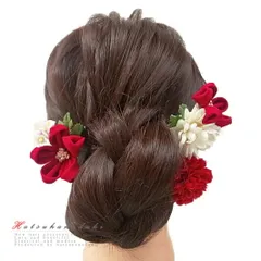 髪飾り 成人式 つまみ細工 水引 赤 振袖 袴 浴衣 夏祭り 花火大会 3点セット 白 オレンジ ちりめん ヘアアクセ かんざし 和装 F No.9-4005