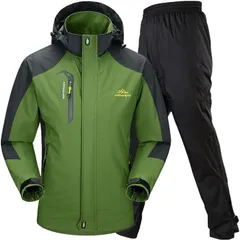 BENQUE(ベンケ) アウトドア ジャケット レインスーツ 上下セット 登山服 雨具 カッパ レインコート レインウェア( 4.グリーン (防水レインパンツ),  2XL)