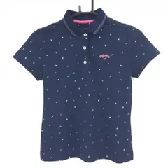 ★値下げ★【超美品】キャロウェイ 半袖ポロシャツ ネイビー×ピンク ロゴ総柄 レディース S ゴルフウェア Callaway