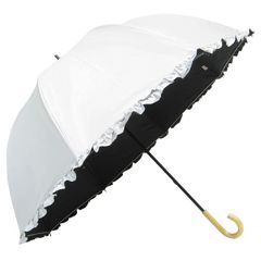 日光を遮断！ 軽量ＬLサイズ 晴雨兼用フリル付日傘 ドーム型 生地裏コーティングUVカット 紫外線遮蔽率99% UPF50+ 65cm （白) 1