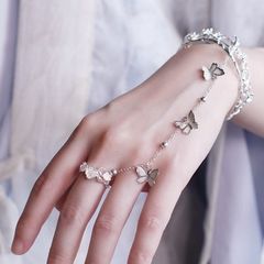 アクセサリー ジュエリー ブレスレット シルバー 華奢 ブライダル フィンガーブレスレット リング フィンガーリングブレスレット ハンドアクセサリー ハンドハーネスチェーン ビジュ－ シルバー 女性用 スレーブブレスレット ダンス ベリーダンス