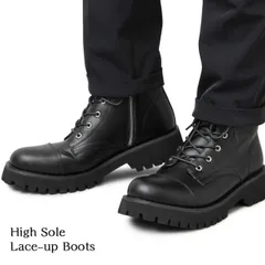 ミリタリーブーツ ショートブーツ ブーツ メンズ ブラック コンバットブーツ エコレザー ミリタリー カジュアル モード メンズブーツ サイドジップ 厚底ブーツ 厚底 レースアップブーツ glabella グラベラ glbb-214(商品番号)
