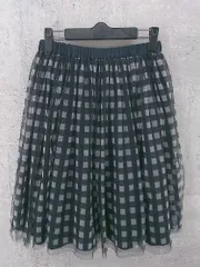 ◇ nano universe ナノユニバース チェック チュール 膝丈 フレア スカート サイズF ブラック ホワイト レディース  【1002800929290】