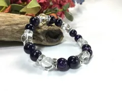 アメジスト×水晶 パワーストーン ブレスレット 天然石  10mm（シルバー）メンズ・レディース 男性・女性 数珠ブレス 開運  [3]