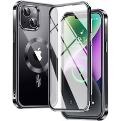 【両面保護ケース・MagSafe対応】FONKCASE iPhone14 用 ケース ストラップホール付き【本体の色・CDリング】メッキバンパーケース クリア PC背面 黄変防止 アイホン14ケース 全面保護 カバー 耐衝撃 タッチ感度良い ワイヤレス充電対応