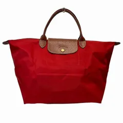 ロンシャン　プリアージュL　レッド×ブラウン　ナイロン　バッグ　トートバッグ　レディース　美品