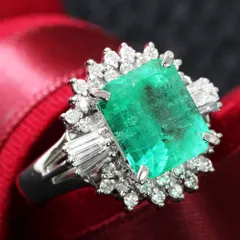 コロンビア産 2.21ct エメラルド ダイヤモンド プラチナ リング 鑑別書付