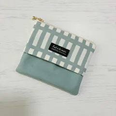 ポケットティッシュケース付きポーチ　格子柄　北欧　くすみブルー　ハンドメイド