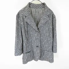 #a レリアン Leilian ジャケット テーラード 9 グレー 白 水色 ストライプ 花柄 七分袖 日本製 レディース [962971] k01