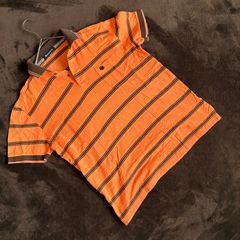 【Aquascutum】ボーダーTシャツ/Mサイズ/オレンジ×ブラウン/綿