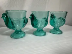 フランス製ヴィンテージエッグスタンドグラス3個セットコバルトブルー