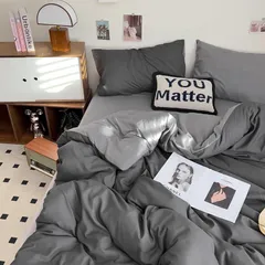 新品 [Asisebom] 4点セット 布団カバー セミダブル 掛けカバー シーツ ベッドカバー シングル 洗える 和式兼用 綿100% 優しい肌触り 四季通用 防ダニ 枕カバー ベッド用 おしゃれ 速乾 柔らかい 抗菌防臭 ボックスシーツ 寝具 (グレー