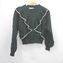 ◇ ⊇ MAJESTIC LEGON フリル リブニット 長袖 ニット サイズM ブラック レディース E  【1506230019748】