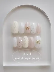 ミニリボンとハートホロのニットネイル🧶⋆*