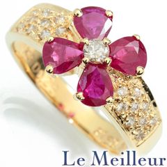 シャレード CHARADE フラワーモチーフリング 指輪 ルビー 1.50ct ダイヤモンド 0.23ct K18YG 13.5号 中古 プレラブド 返品OK