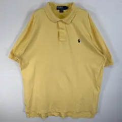 古着 90's/90年代 ポロバイラルフローレン Polo by Ralph Lauren 半袖 ポロシャツ ロゴ 刺繍 2ボタン L  イエロー 無地 メンズ