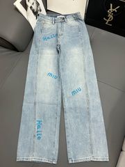 ミュウミュウ miumiu ロゴ刺繡 ジーンズ - メルカリ