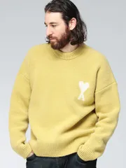 AMI PARIS (アミパリス) アルパカ混 胸ロゴ クルーネック セーター Ami de Coeur