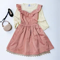 アクシーズファムキッズ　axesfemmeKIDS　ワンピース　発表会　フォーマル　ピンク　ガーリー　レトロ　長袖　130