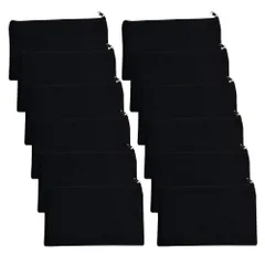 ideamall ポーチ 無地 キャンバス 小物入れ ジッパー 12cm×21cm 12枚セット (ブラック)