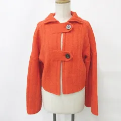 ルシェルブルー LE CIEL BLEU ニット クロップドランダムリブ カーディガン 長袖 ワイド袖 タブ オレンジ 36