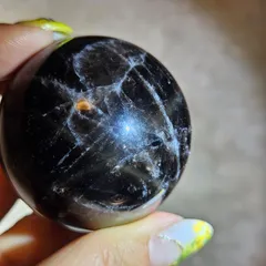 レア　高品質　モリオン　瑪瑙　共生　スフィア 山東省産]スターモリオン丸玉/天然黒水晶スフィア（直径33.9mm