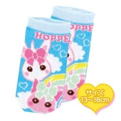 靴下 くつ下 女の子  水色／ウサ耳＆ネコ耳ほっぺちゃん虹柄アンクルソックス（13ｃｍ～18ｃｍ）