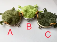 ハンドメイド がま口 口金 かえるポーチ あみぐるみ かえる