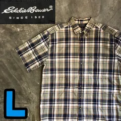 T5879 Eddie Bauer ボタンシャツ　半袖　チェック　オーバーサイズ