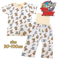 トム＆ジェリー 前開き 半袖パジャマ ポコポコ メッシュ 総柄 ベビー服 腹巻付き 上下セット ナイトウエア (215147904)