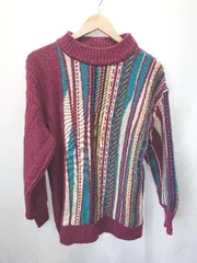 ◇ ⊇ UNTENCE アンテンス 総柄 長袖 ニット セーター サイズM バーガンディ ベージュ グリーン マルチ レディース E  【1411070016713】