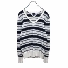 TOMMY HILFIGER コットン ニット セーター レディース M ホワイト ネイビー ボーダー トミーヒルフィガー 古着卸 アメリカ仕入 a503-5240