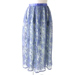 未使用品★正規品 定価154000円 2022年 ブラミンク 7924-230-0193 花柄レース 裏地シルク100％ フレアスカート ブルー系 36 日本製 タグ付のサムネイル