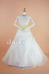 シャンパンゴールドに花モチーフ ウェディングドレス 13号(CLW982)