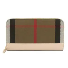 バーバリー 長財布 BURBERRY レザー コットン ハウスチェック ジップ アラウンド 8084518 PALE CAMEOアウトレット レディース