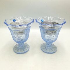 KAMAY　CRYSTAL　24%Pro　カメイガラス　ブルー　センターピース　ガラス花瓶　花瓶　フラワーポット　２個セット　新品未使用　小物入れ　インテリア