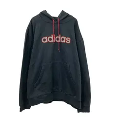 adidas ロゴスウェット パーカー 2XL ブラック レッド アディダス プルオーバー ビックロゴ スポーティ 古着卸 アメリカ仕入 a709-6107
